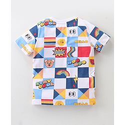 Babyhug Cotton Knit Half Sleeves T-Shirt & Shorts Co-Ord Set With Text & Teddy Print - Off White