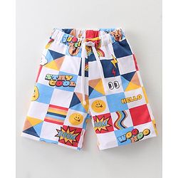 Babyhug Cotton Knit Half Sleeves T-Shirt & Shorts Co-Ord Set With Text & Teddy Print - Off White