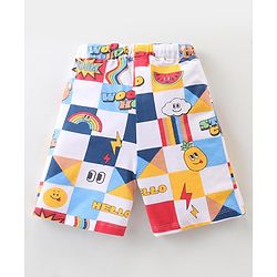 Babyhug Cotton Knit Half Sleeves T-Shirt & Shorts Co-Ord Set With Text & Teddy Print - Off White
