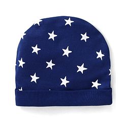 Babyhug 100% Cotton Interlock Knit Cap Mitten & Booties with Star Print - Navy Blue