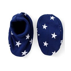 Babyhug 100% Cotton Interlock Knit Cap Mitten & Booties with Star Print - Navy Blue