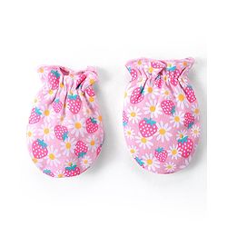 Babyhug 100% Cotton Knit Floral Printed  Cap Mittens & Booties Set - Pink