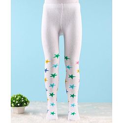 Cute Walk by Babyhug Knit Antibacterial Footed Tights Star Design - White