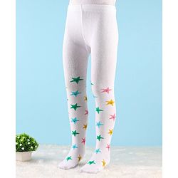 Cute Walk by Babyhug Knit Antibacterial Footed Tights Star Design - White