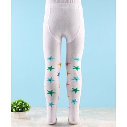 Cute Walk by Babyhug Knit Antibacterial Footed Tights Star Design - White