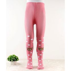 Cute Walk by Babyhug Antibacterial Footie Tights with Bear Design - Pink
