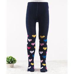 Cute Walk by Babyhug Knit Antibacterial Footed Tights Hearts Design - Navy Blue