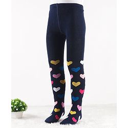 Cute Walk by Babyhug Knit Antibacterial Footed Tights Hearts Design - Navy Blue