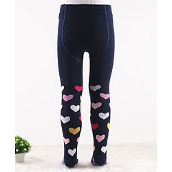 Cute Walk by Babyhug Knit Antibacterial Footed Tights Hearts Design - Navy Blue
