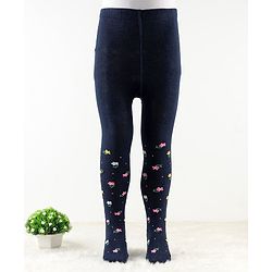 Cute Walk by Babyhug Antibacterial Footie Tights with Floral Design - Navy Blue