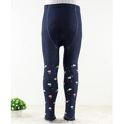 Cute Walk by Babyhug Antibacterial Footie Tights with Floral Design - Navy Blue