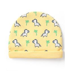 Babyhug 100% Cotton Knit Zebra Printed  Cap Mittens & Booties Set - Yellow