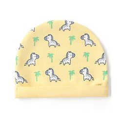 Babyhug 100% Cotton Knit Zebra Printed  Cap Mittens & Booties Set - Yellow