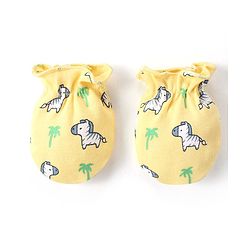 Babyhug 100% Cotton Knit Zebra Printed  Cap Mittens & Booties Set - Yellow