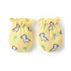 Babyhug 100% Cotton Knit Zebra Printed  Cap Mittens & Booties Set - Yellow