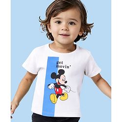Babyhug Disney Single Jersey Knit Half Sleeves T-Shirt with Micky Mouse Print - White