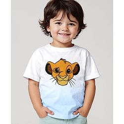 Babyhug Disney Single Jersey Knit Half Sleeves T-Shirt with The Lion King Print and Ombre effect - White