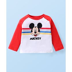 Babyhug Disney  Single Jersey Knit Full Sleeves T-Shirt with Mickey Mouse Graphics -Red & White