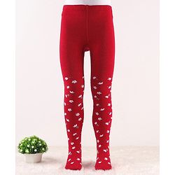 Cute Walk by Babyhug Knit Antibacterial Footed Tights Floral Design - Red