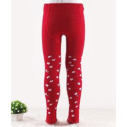 Cute Walk by Babyhug Knit Antibacterial Footed Tights Floral Design - Red
