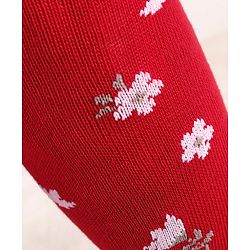 Cute Walk by Babyhug Knit Antibacterial Footed Tights Floral Design - Red