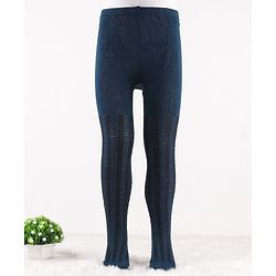 Cute Walk by Babyhug Knit Antibacterial Footed Tights Cable Knit Design - Navy Blue