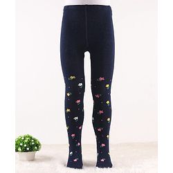 Cute Walk by Babyhug Knit Antibacterial Footed Tights Floral Design - Navy Blue