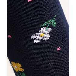 Cute Walk by Babyhug Knit Antibacterial Footed Tights Floral Design - Navy Blue