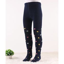 Cute Walk by Babyhug Knit Antibacterial Footed Tights Floral Design - Navy Blue