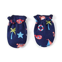 Babyhug 100% Cotton Interlock Knit Beach Theme Printed Mittens & Booties Set - Navy