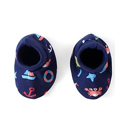 Babyhug 100% Cotton Interlock Knit Beach Theme Printed Mittens & Booties Set - Navy