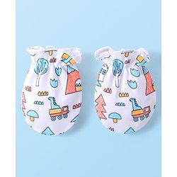 Babyhug 100% Cotton Interlock Knit Dino Printed Mittens & Booties Set - White