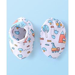 Babyhug 100% Cotton Interlock Knit Dino Printed Mittens & Booties Set - White