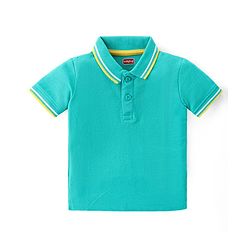 Babyhug Single Jersey Knit Dungaree and Half Sleeves Solid Color T-Shirt Set - Green Blue & White