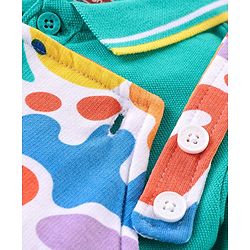 Babyhug Single Jersey Knit Dungaree and Half Sleeves Solid Color T-Shirt Set - Green Blue & White