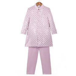 Babyhug Woven Full Sleeves Sequined Floral Embroidered Kurta Pyjama Sherwani Set - Pink