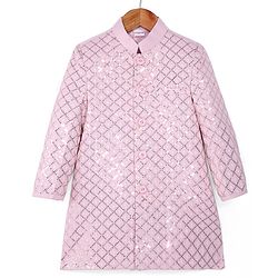 Babyhug Woven Full Sleeves Sequined Floral Embroidered Kurta Pyjama Sherwani Set - Pink