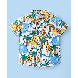 Babyhug Cotton Woven Half Sleeves Shirt With T-Shirt & Denim Shorts Set Safari Adventure Themed - Multicolor
