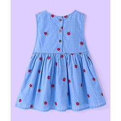 Babyhug Cotton Knit Full Sleeves Top with Frock Floral Embroidery - Blue