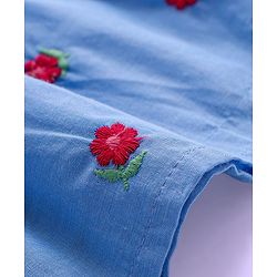 Babyhug Cotton Knit Full Sleeves Top with Frock Floral Embroidery - Blue