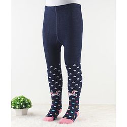 Cute Walk by Babyhug Antibacterial Footie Tights with Star & Unicorn Design - Navy