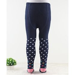 Cute Walk by Babyhug Antibacterial Footie Tights with Star & Unicorn Design - Navy