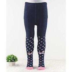 Cute Walk by Babyhug Antibacterial Footie Tights with Star & Unicorn Design - Navy