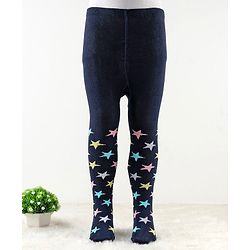Cute Walk by Babyhug Antibacterial Footie Tights with Star   Design - Navy Blue