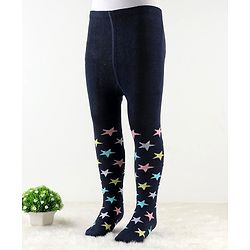 Cute Walk by Babyhug Antibacterial Footie Tights with Star   Design - Navy Blue