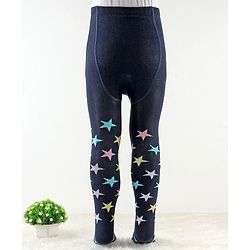 Cute Walk by Babyhug Antibacterial Footie Tights with Star   Design - Navy Blue