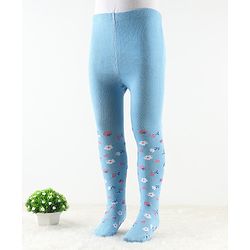 Cute Walk by Babyhug Antibacterial Footie Tights with Floral Design - Sky Blue