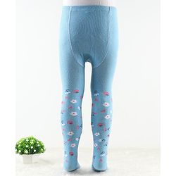 Cute Walk by Babyhug Antibacterial Footie Tights with Floral Design - Sky Blue