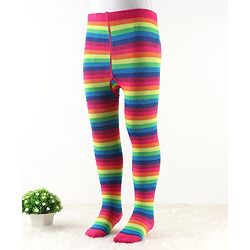Cute Walk by Babyhug Antibacterial Footie Tights with Striped Design - Pink