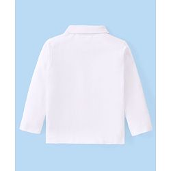 Babyhug Disney Cotton Knit Full Sleeve Polo T-Shirt With Winnie the Pooh Print - White